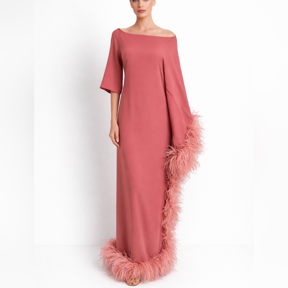Taller Marmo “Ubud Extravaganza” Feather-Trimmed Gown – Pink – IT 42